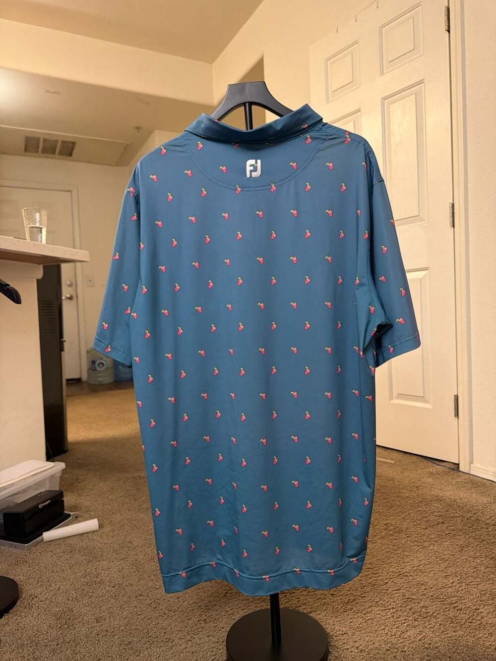 FootJoy Lisle Golf Polo Transfusion Drink Print Blue Men's XL - Picture 5 of 6